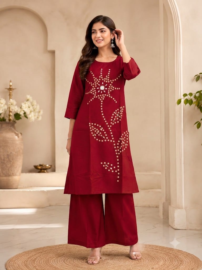 SJ COTTON BANDHANI PRINTED TWO PIECE SET