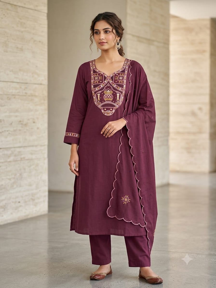 SJ COTTON EMBROIDERED THREE PIECE SET WHOLESALER