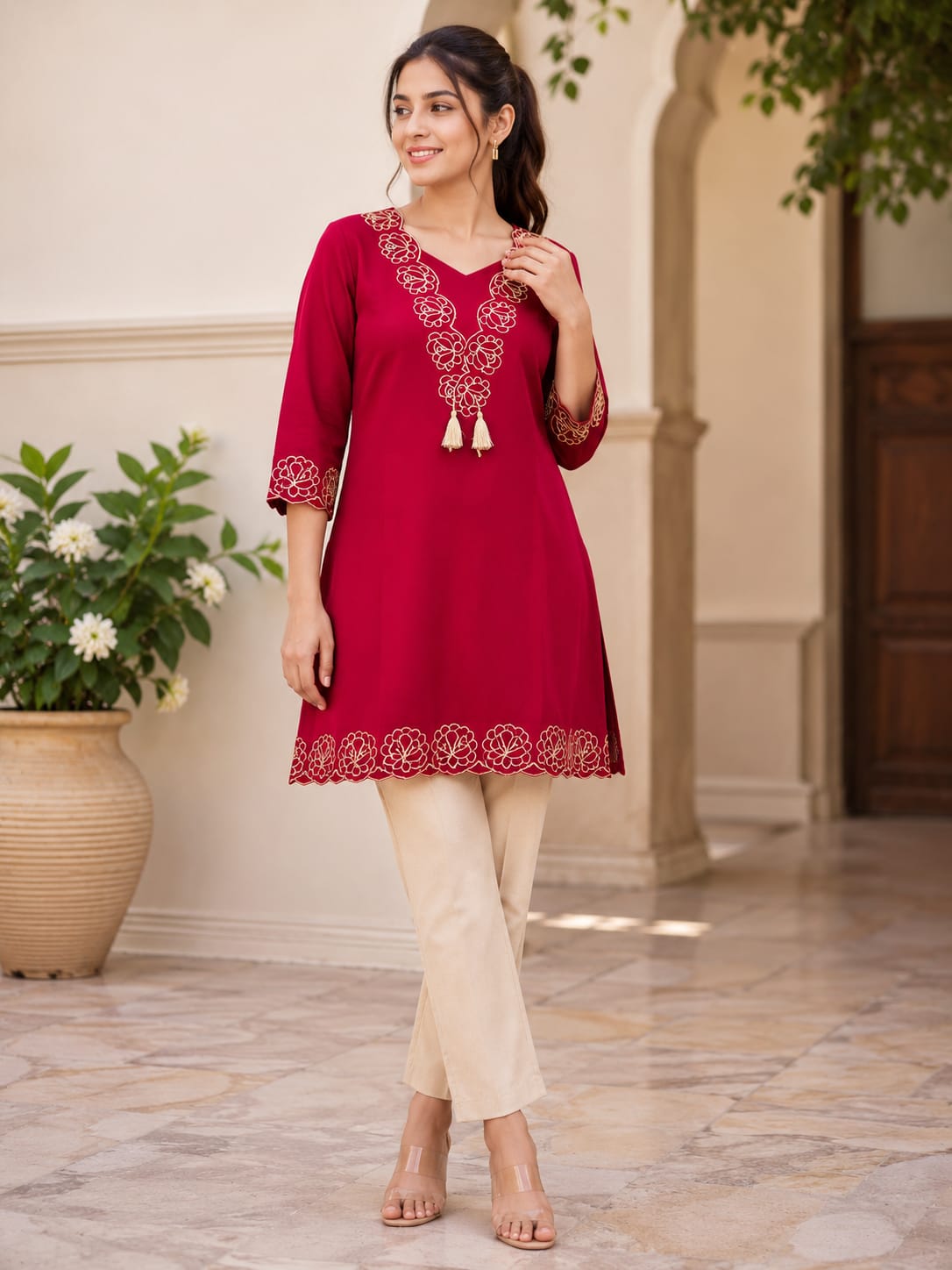 SJ DHABU COTTON TUNIC READYMADE SET IN COMBO