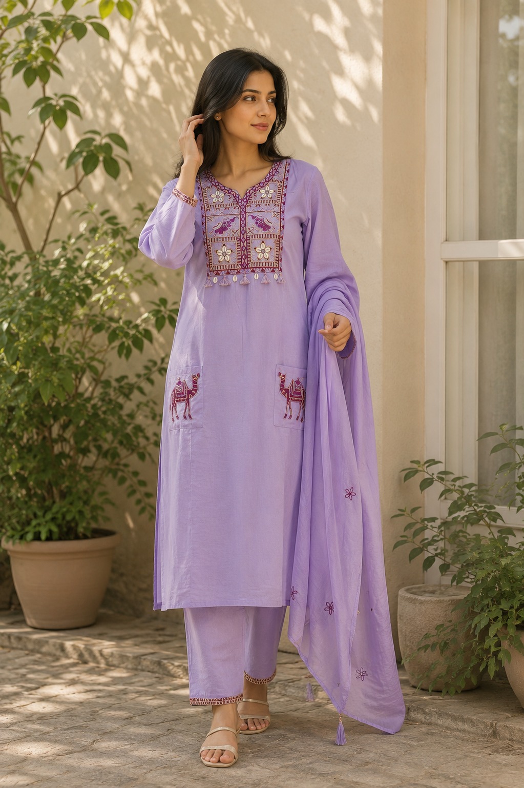 SRF COTTON THREE PIECE READYMADE SET IN COMBO
