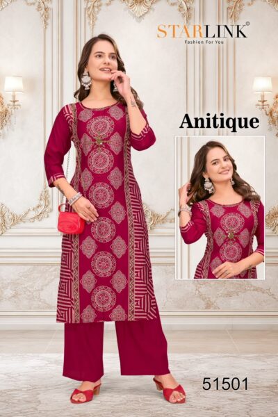 STARLINK ANTIQUE KURTI WITH PANT SET IN COMBO