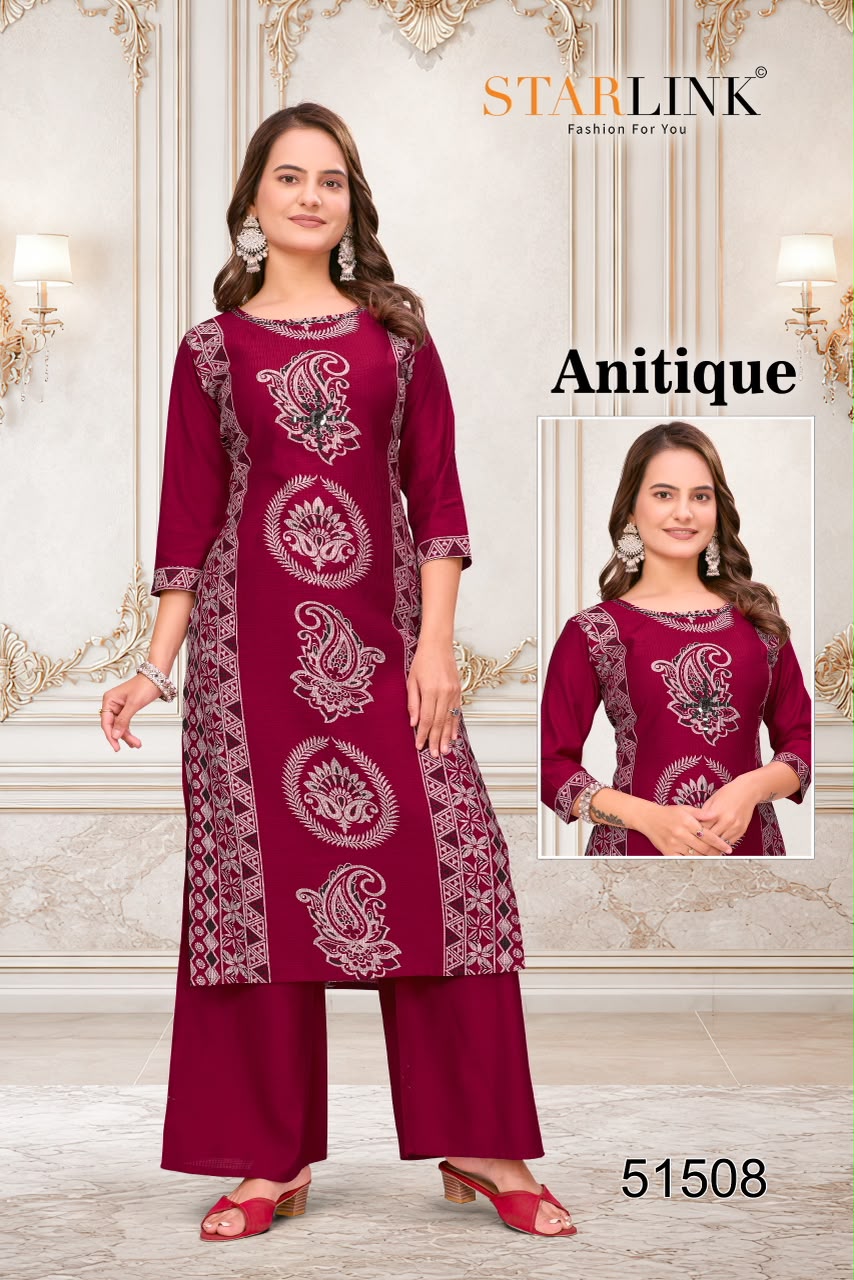 STARLINK ANTIQUE KURTI WITH PANT SET IN COMBO