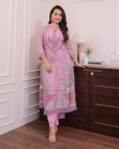 AD 1007 PURE MUSLIN THREE PIECE SET IN WHOLESALE