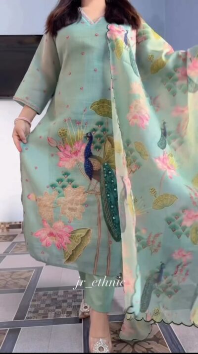 AD 1356 PEACOCK PRINT HANDWORK KURTI WHOLESALE