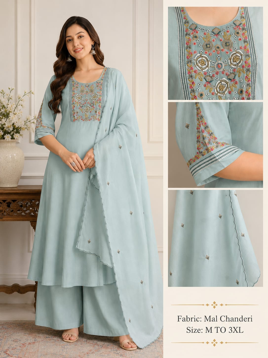 AKF EMBROIDERED THREE PIECE SET IN WHOLESALE