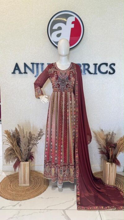 ANJU FABRICS 8546 CHINON FLAIR LONG GOWN WHOLESALE