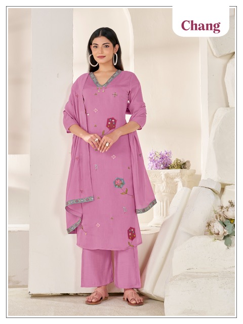 AT CHANG MUL CHANDERI HANDWORK KURTI SET