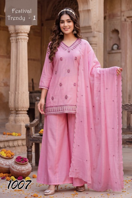 BG MUL CHANDERI EMBROIDERED WORK THREE PIECE