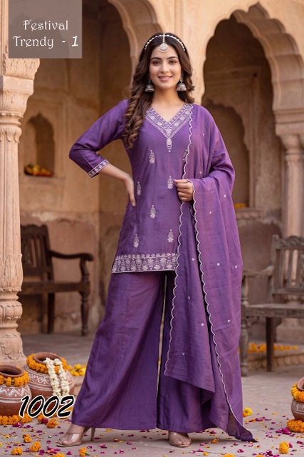 BG MUL CHANDERI EMBROIDERED WORK THREE PIECE