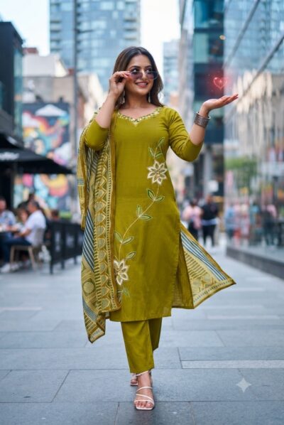 COTTON EMBROIDERED THREE PIECE SET IN WHOLESALE