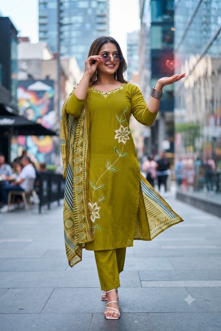 COTTON EMBROIDERED THREE PIECE SET IN WHOLESALE
