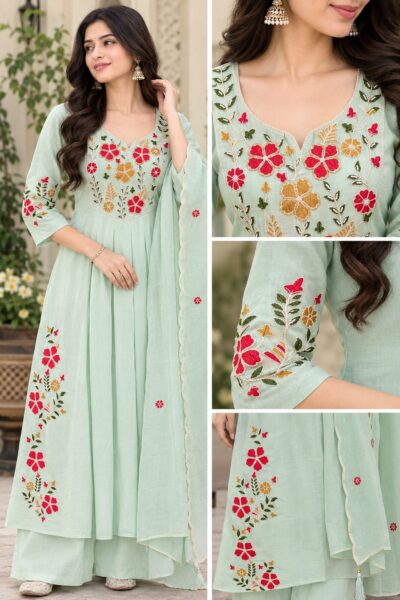 DESIGNER THREE PIECE HANDWORK READYMADE SET