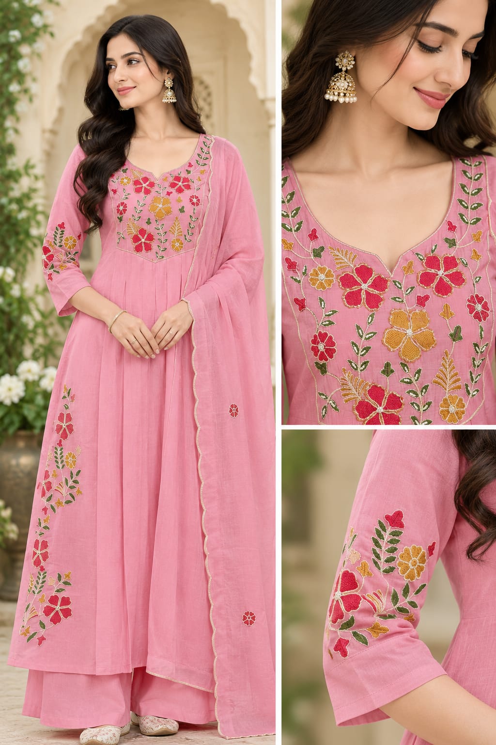 DESIGNER THREE PIECE HANDWORK READYMADE SET