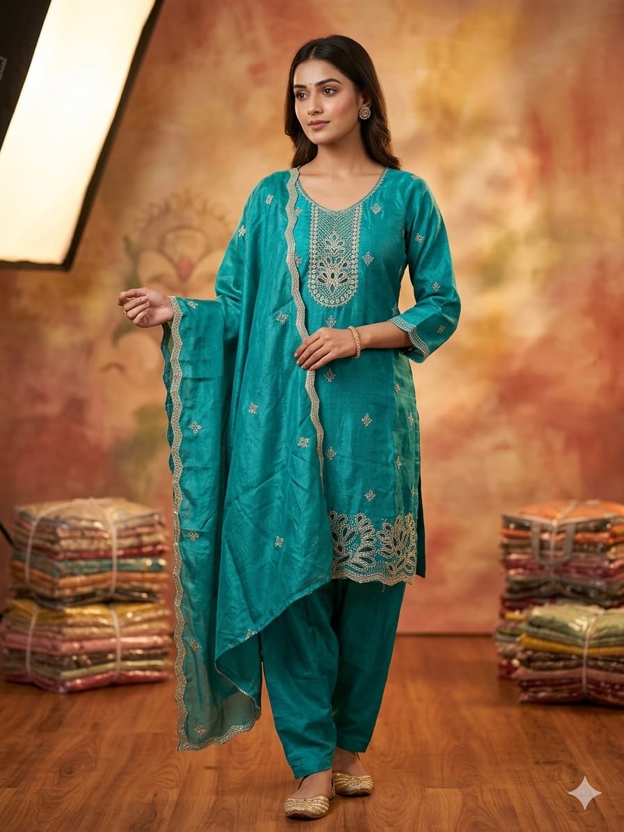 DESIGNER THREE PIECE READYMADE SET IN WHOLESALE