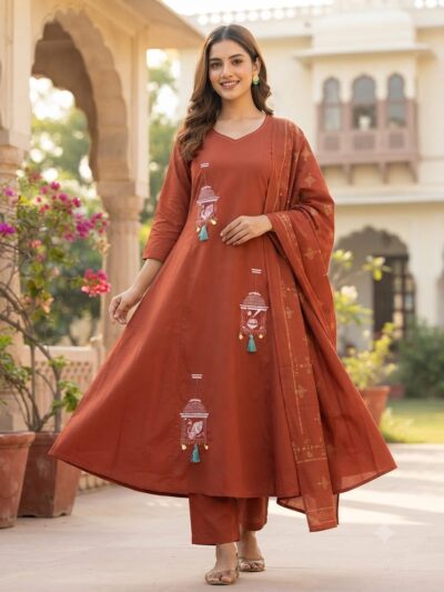 DHABU COTTON A LINE KURTI PALAZZO SET WHOLESALE