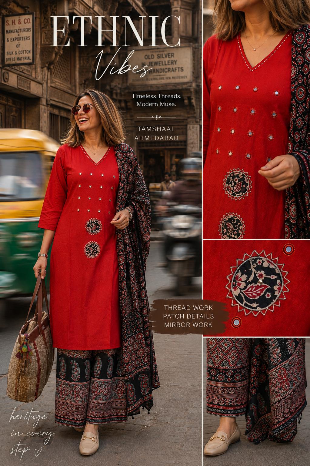 DHABU COTTON MIRROR WORK WITH HANDWORK KURTI