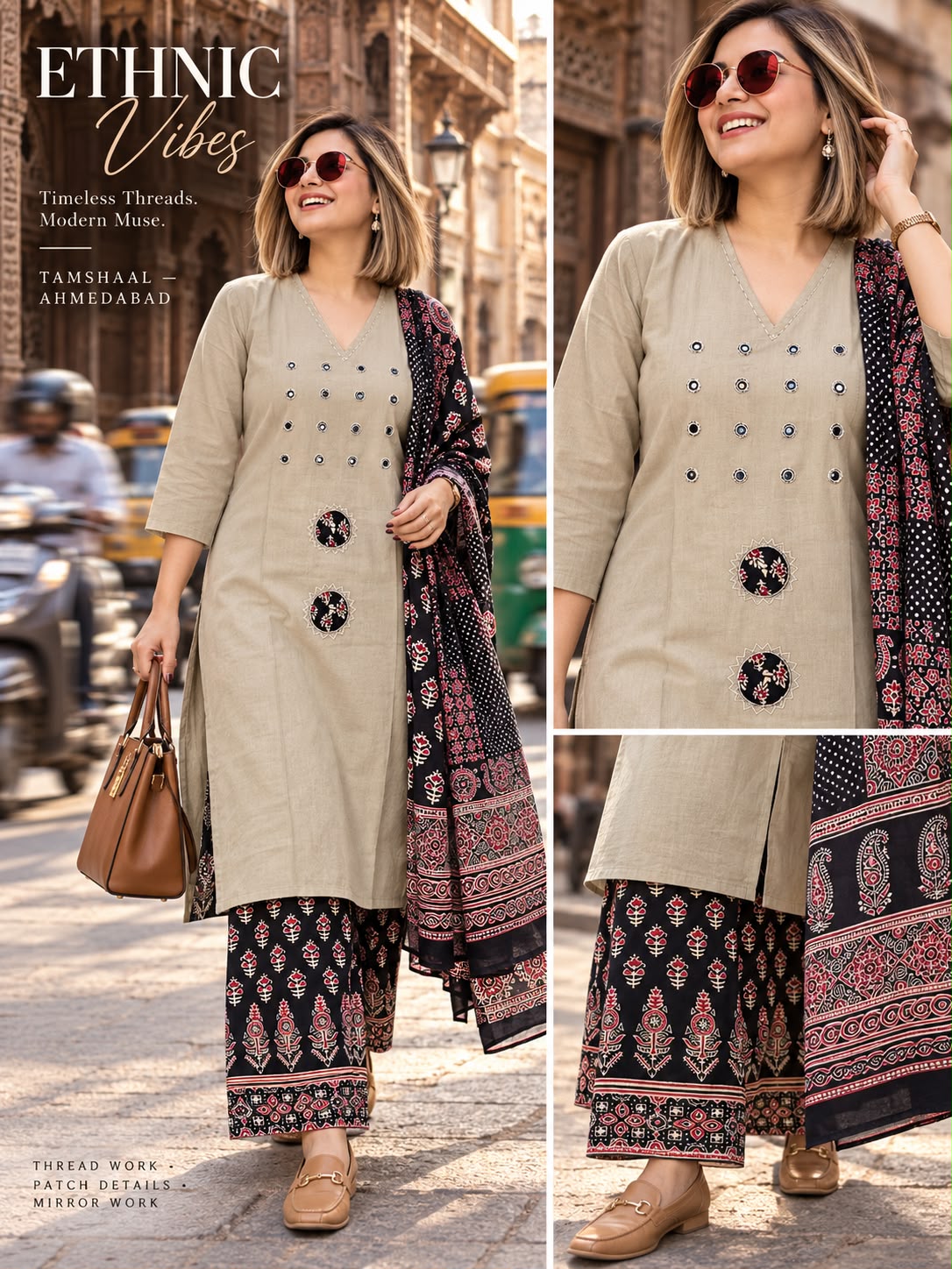 DHABU COTTON MIRROR WORK WITH HANDWORK KURTI