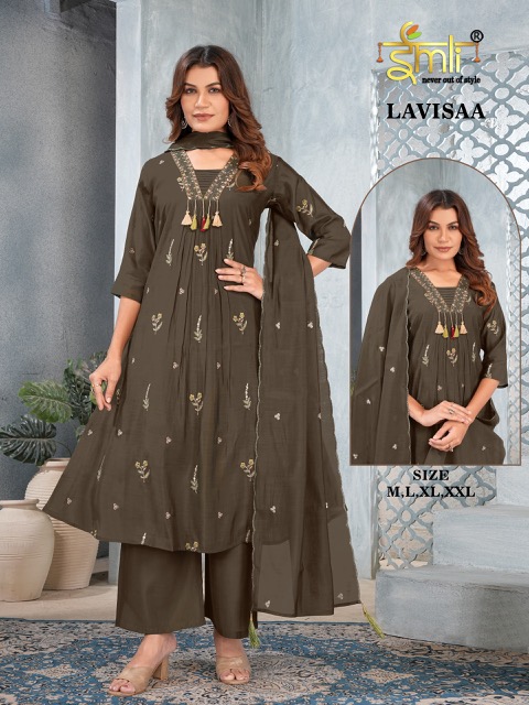 EMLI LAVISAA CHANDERI EMBROIDERED THREE PIECE