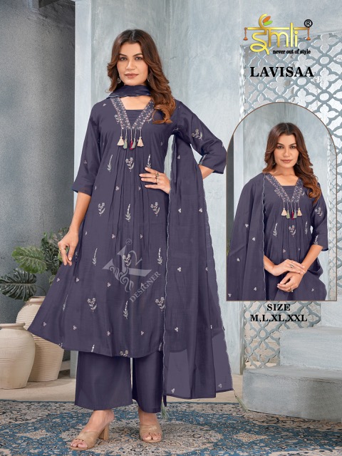 EMLI LAVISAA CHANDERI EMBROIDERED THREE PIECE