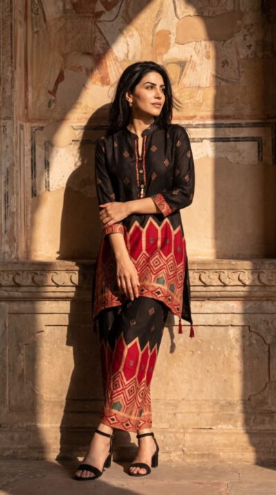 FANCY GAAJI SILK HEAVY WORK CO ORD SET IN WHOLESALE