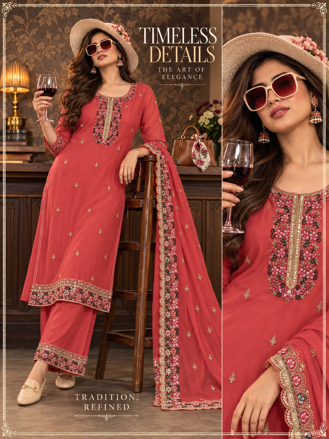 FANCY GEORGETTE EMBROIDERED THREE PIECE SET