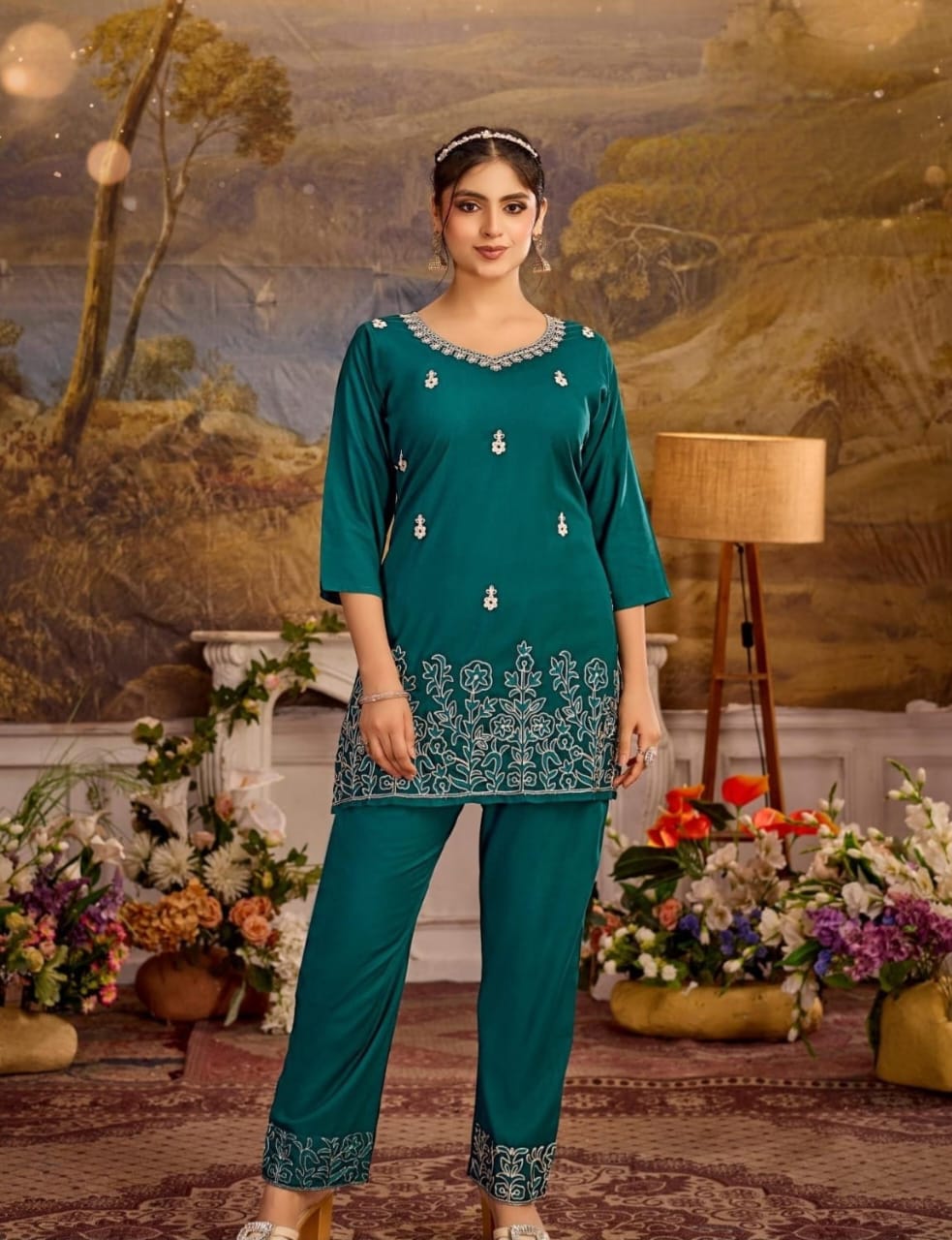 FANCY RAYON WITH HEAVY WORK CO ORD SET