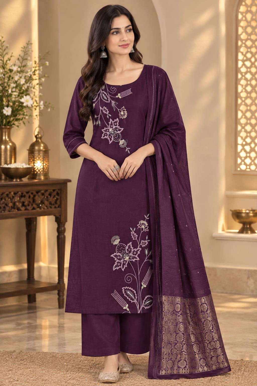 FANCY RAYON WITH WORK THREE PIECE SET SUPPLIER