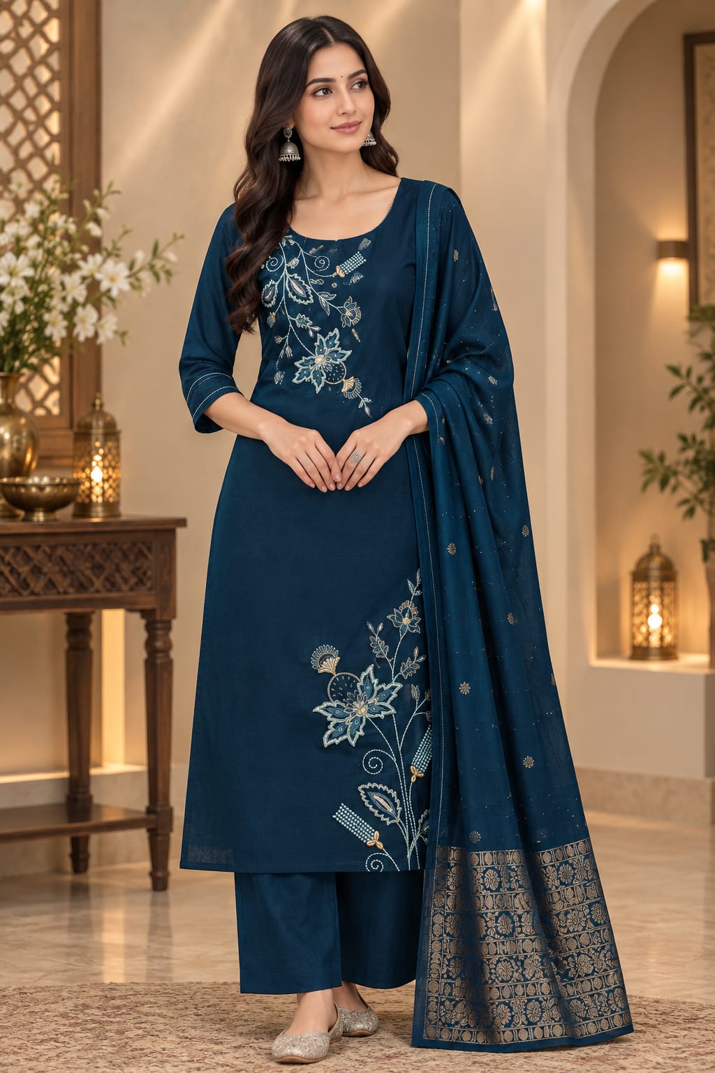 FANCY RAYON WITH WORK THREE PIECE SET SUPPLIER
