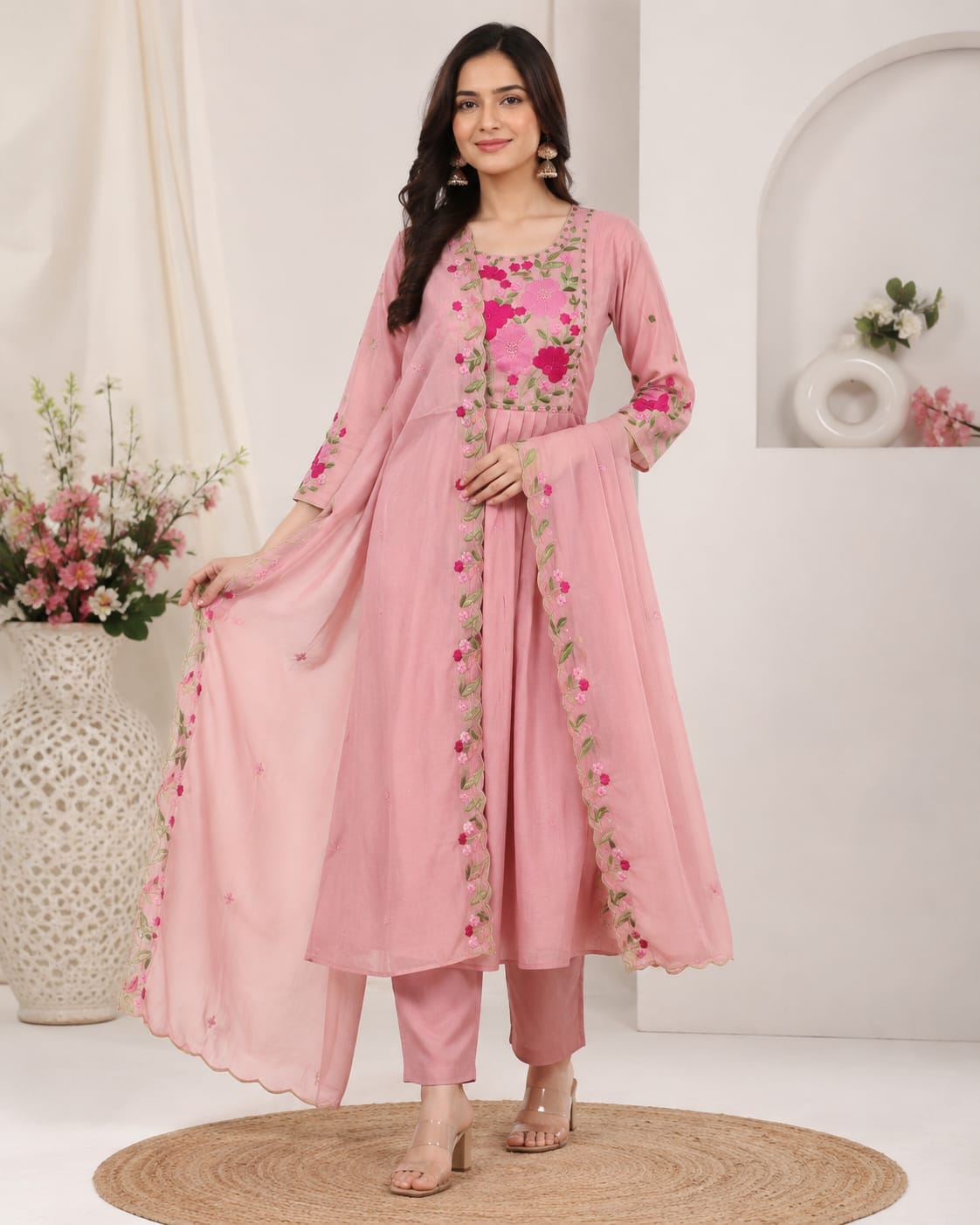 FF MUL CHANDERI THREE PIECE SET IN WHOLESALE
