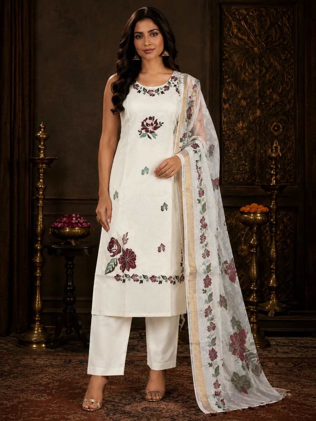 FF ROMAN SILK THREE PIECE KURTI SET IN WHOLESALE