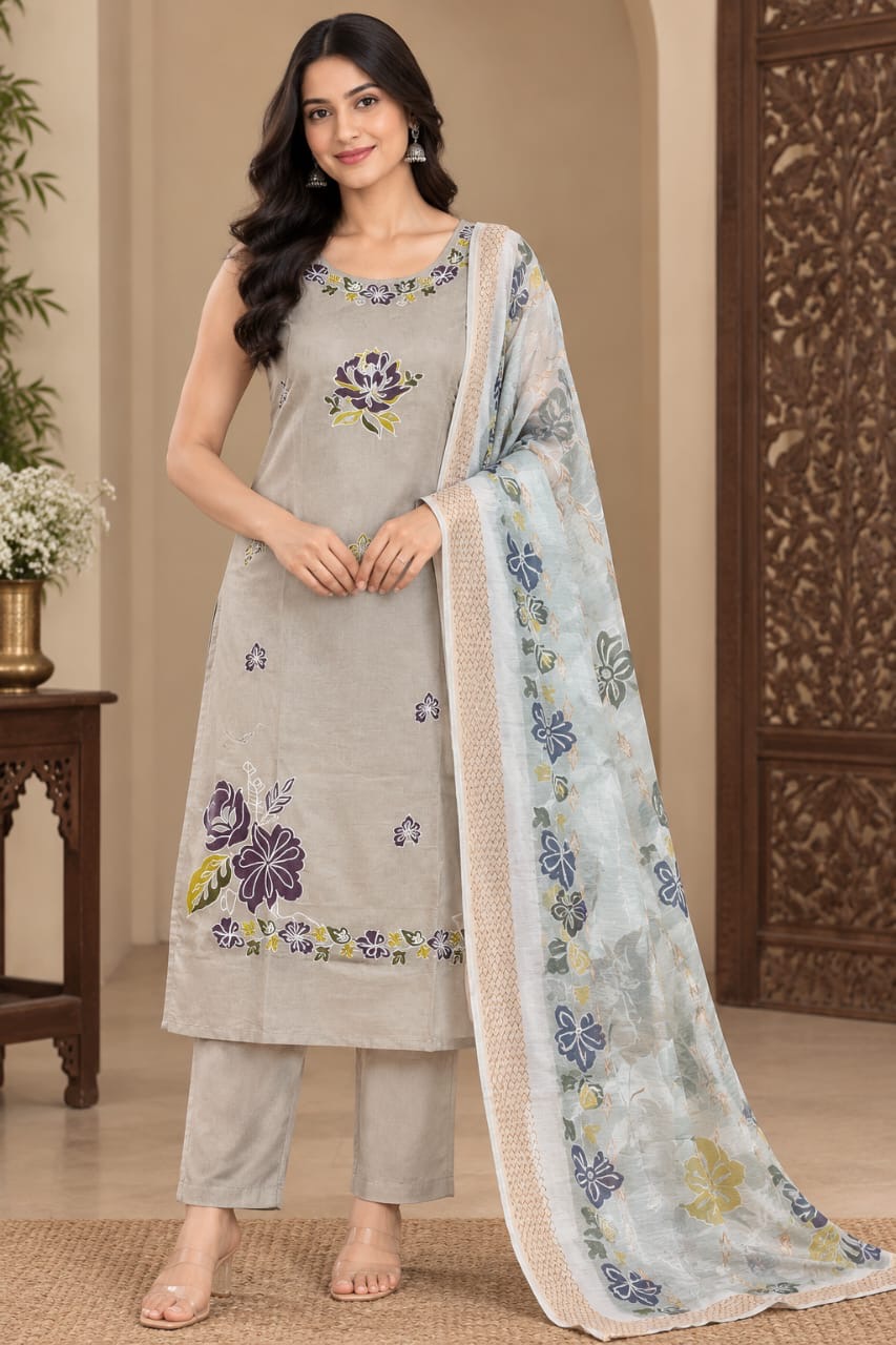 FF ROMAN SILK THREE PIECE KURTI SET IN WHOLESALE