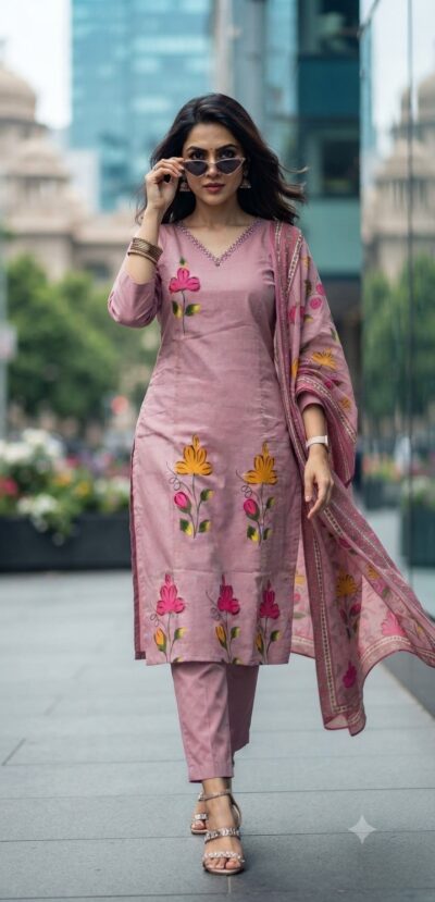 FF SOFTY SILK HANDWORK THREE PIECE KURTI SET