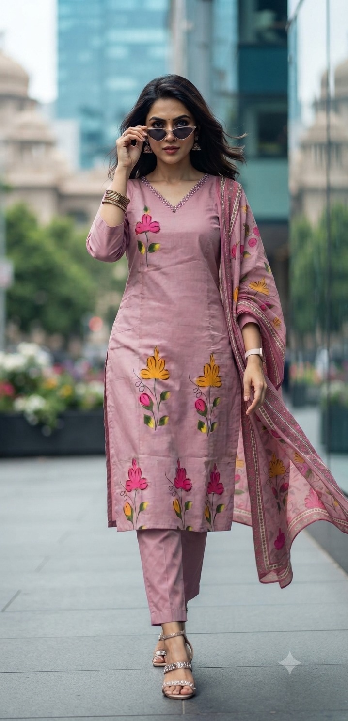 FF SOFTY SILK HANDWORK THREE PIECE KURTI SET