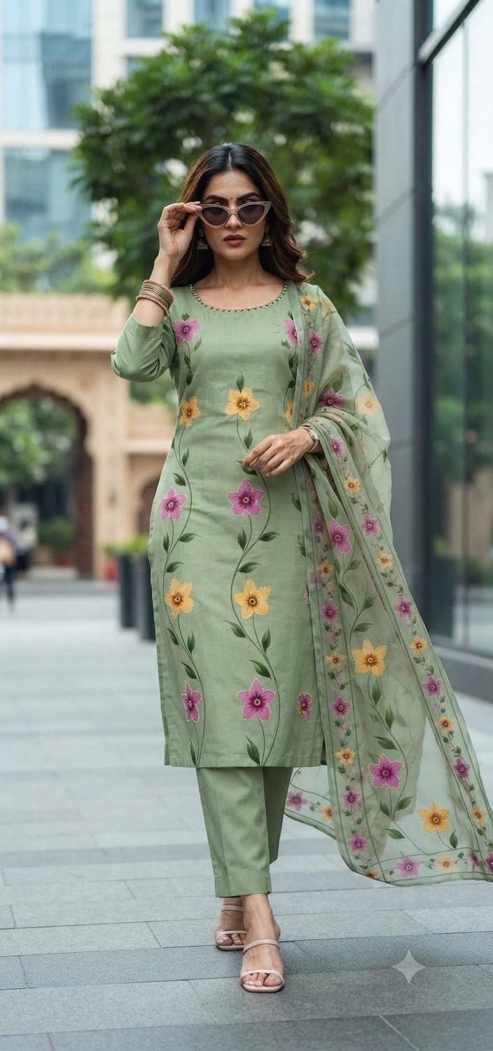 FF SOFTY SILK HANDWORK THREE PIECE KURTI SET