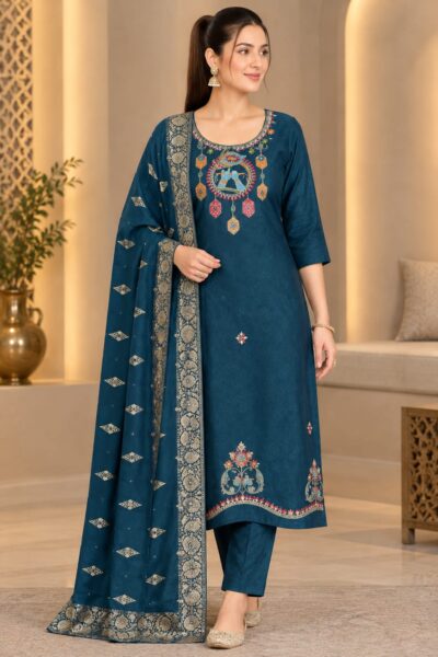 GAJI SILK HEAVY EMBROIDERED THREE PIECE WHOLESALE