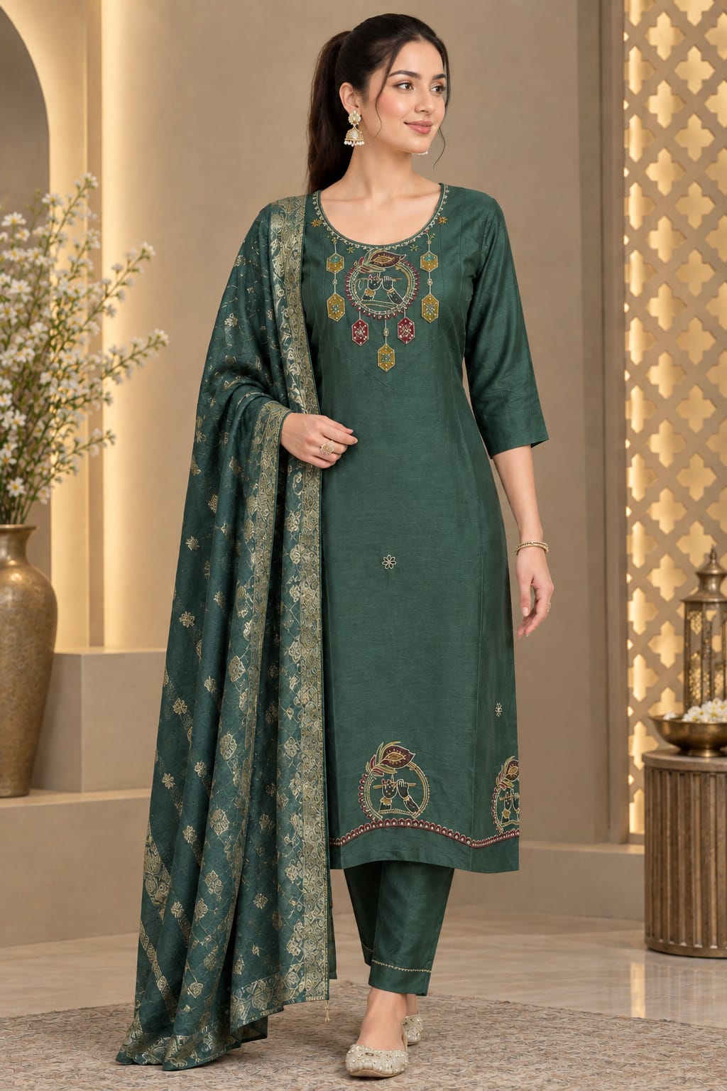 GAJI SILK HEAVY EMBROIDERED THREE PIECE WHOLESALE