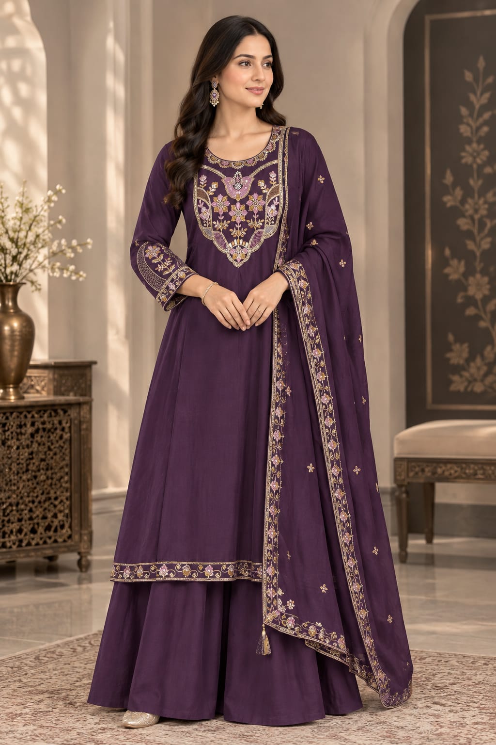 GJ GHERA EMBROIDERED WORK KURTI SET IN WHOLESALE