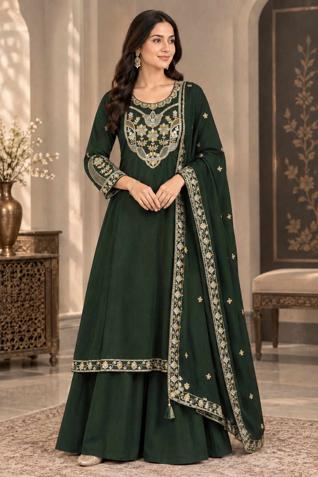 GJ GHERA EMBROIDERED WORK KURTI SET IN WHOLESALE