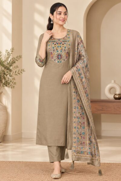 GJ ROMAN EMBROIDERED THREE PIECE KURTI SET