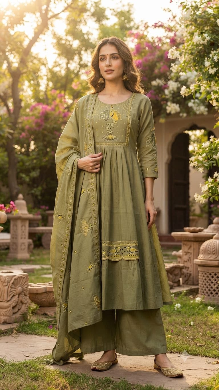 GJ ROMAN SILK FLAIR KURTI SET IN WHOLESALE
