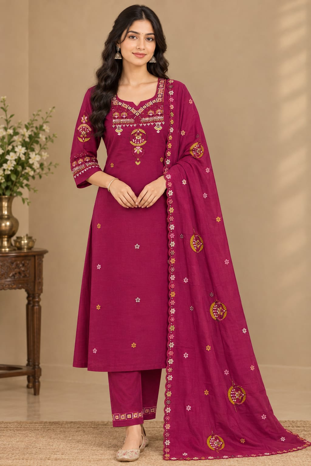 GJ ROMAN THREE PIECE PAIR KURTI SET IN WHOLESALE