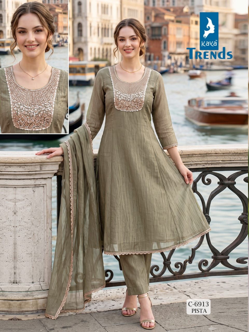 KAYA 6913 CRUSH TISSUE HANDWORK THREE PIECE