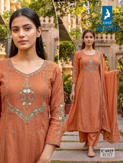 KAYA 6925 MULL CHANDERI HANDWORK THREE PIECE