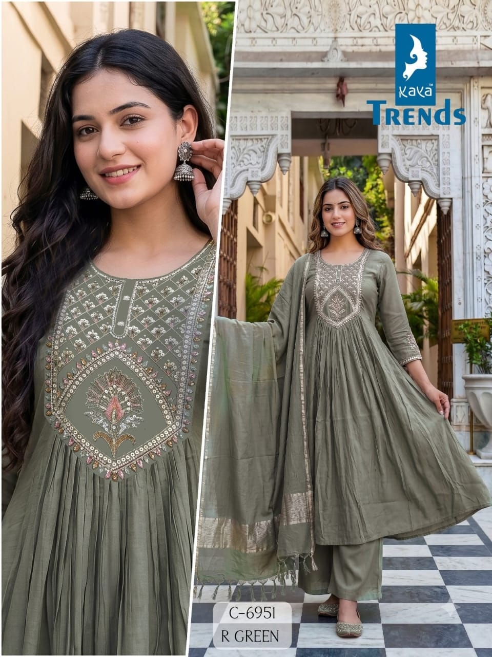 KAYA 6951 A LINE GHERA FANCY KURTI IN WHOLESALE