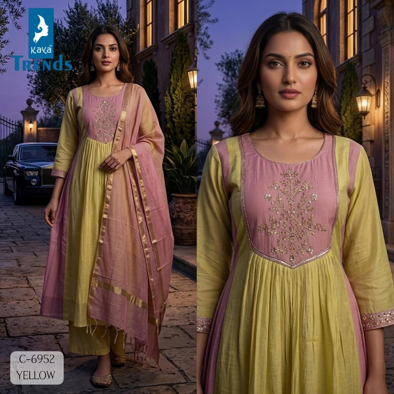 KAYA 6952 PURE CHANDERI HANDWORK THREE PIECE