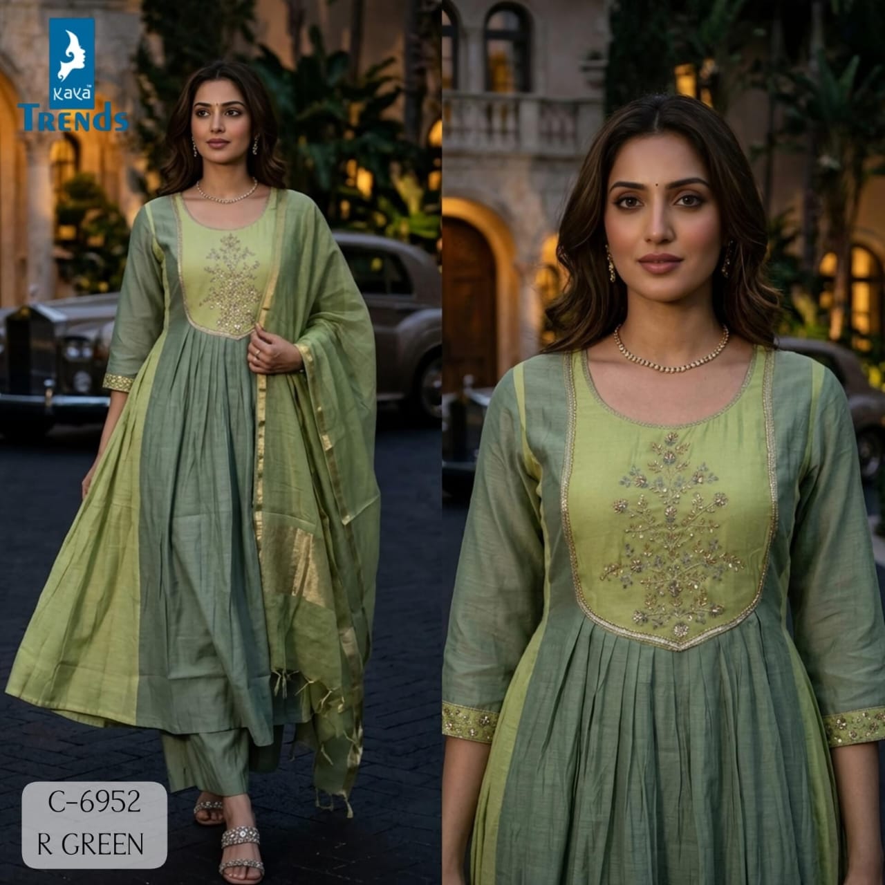 KAYA 6952 PURE CHANDERI HANDWORK THREE PIECE