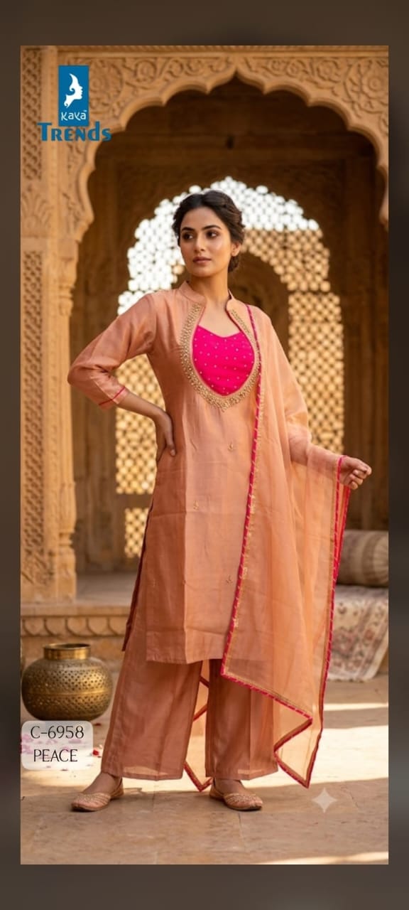 KAYA 6958 TISSUE SHIMMER HANDWORK THREE PIECE