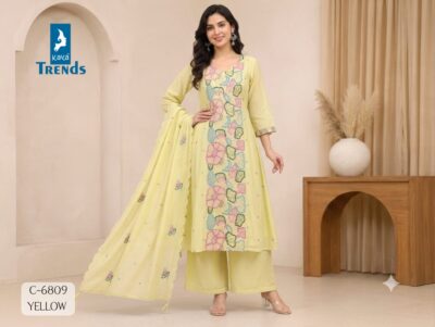KAYA D NO 6809 CHANDERI WORK THREE PIECE SET