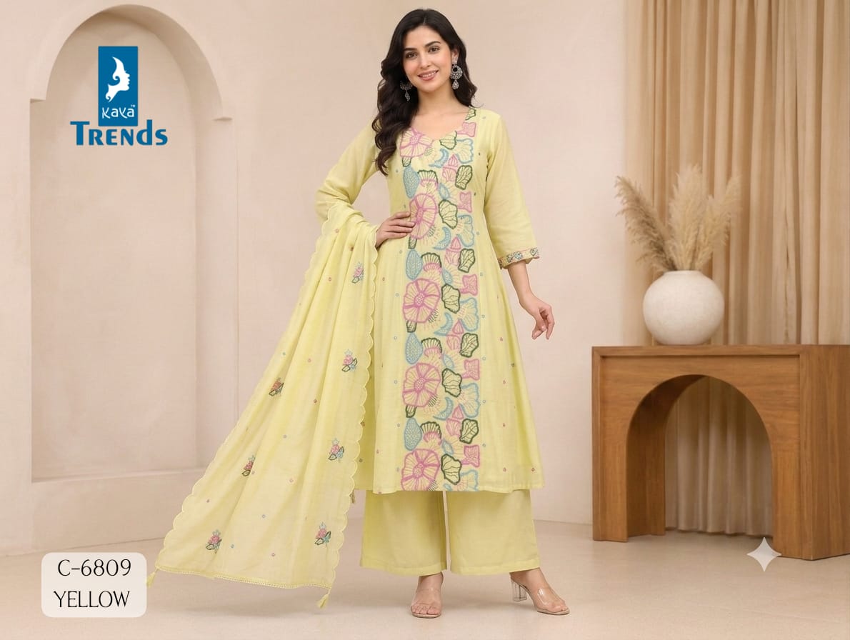 KAYA D NO 6809 CHANDERI WORK THREE PIECE SET