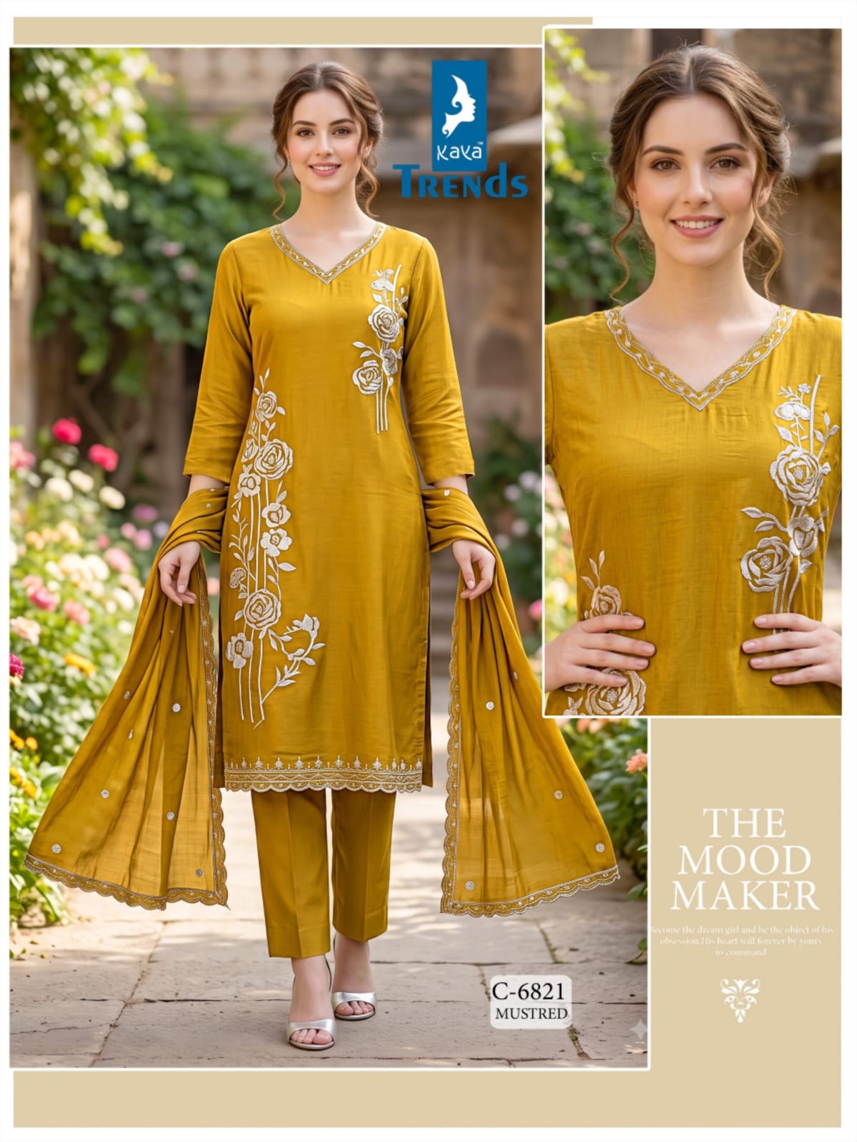 KAYA D NO 6821 CHANDERI EMBROIDERED LONG KURTI
